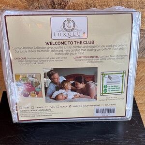 Lux Club White Bamboo King Sheet with Fitted & Flat Sheet Set-2 Pillowcases NIP